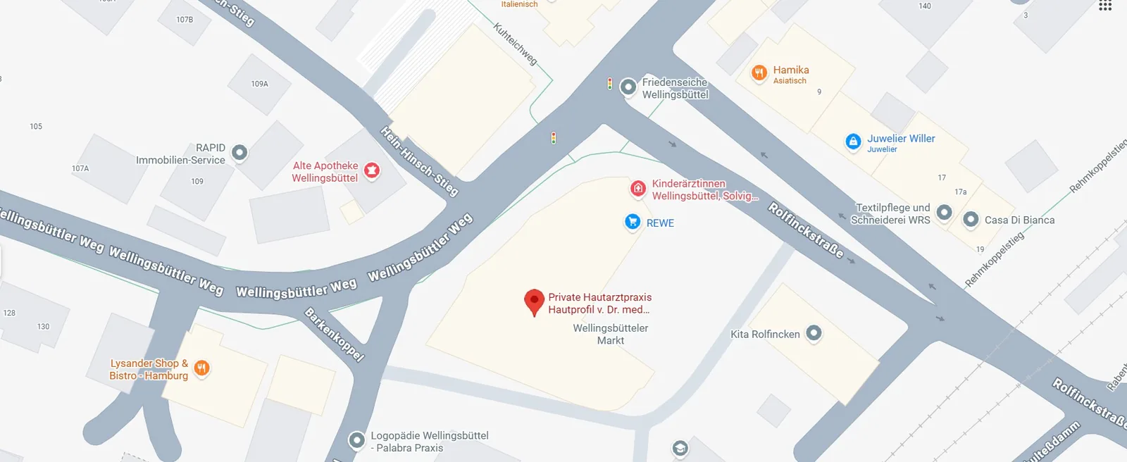 Kartenausschnitt: Standort der Hautarztpraxis, Wellingsbütteler Markt, Hamburg
